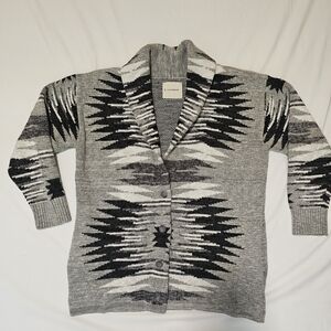 Lucky Brand Women's Cardigan Size L Grey, white‎ Soutwestern pattern EUC Aztec